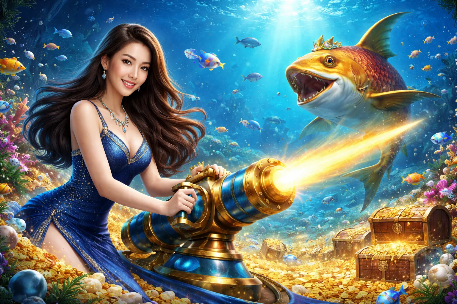 Hình ảnh chính trò chơi Bắn cá fabet với nhiều loại cá và pháo